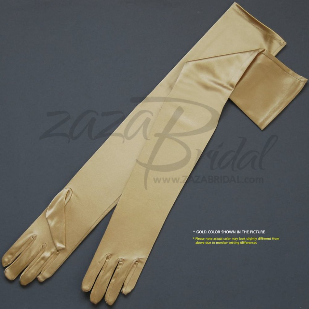 23.5″ Long Shiny Stretch Satin Dress Gloves Opera Length 16BL-Gold